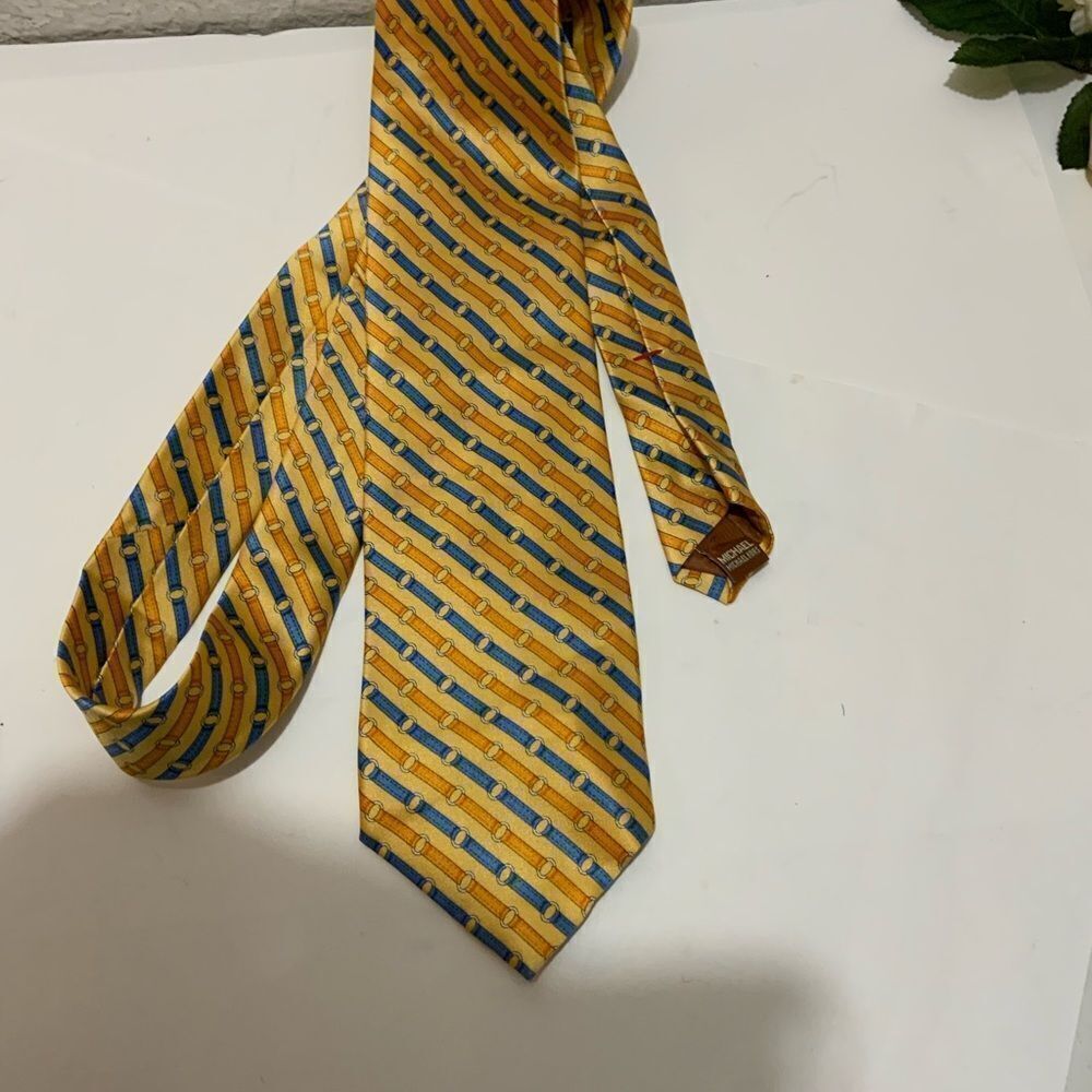 Michael Kors 100% Silk orange yellow blue Neck Tie made in USA